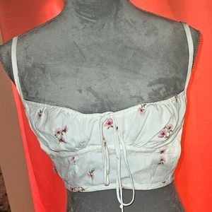 Tieback White Floral Crop Top Size small